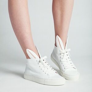 Minna Parikka White Leather Bunny-Ear High-Top Sneakers